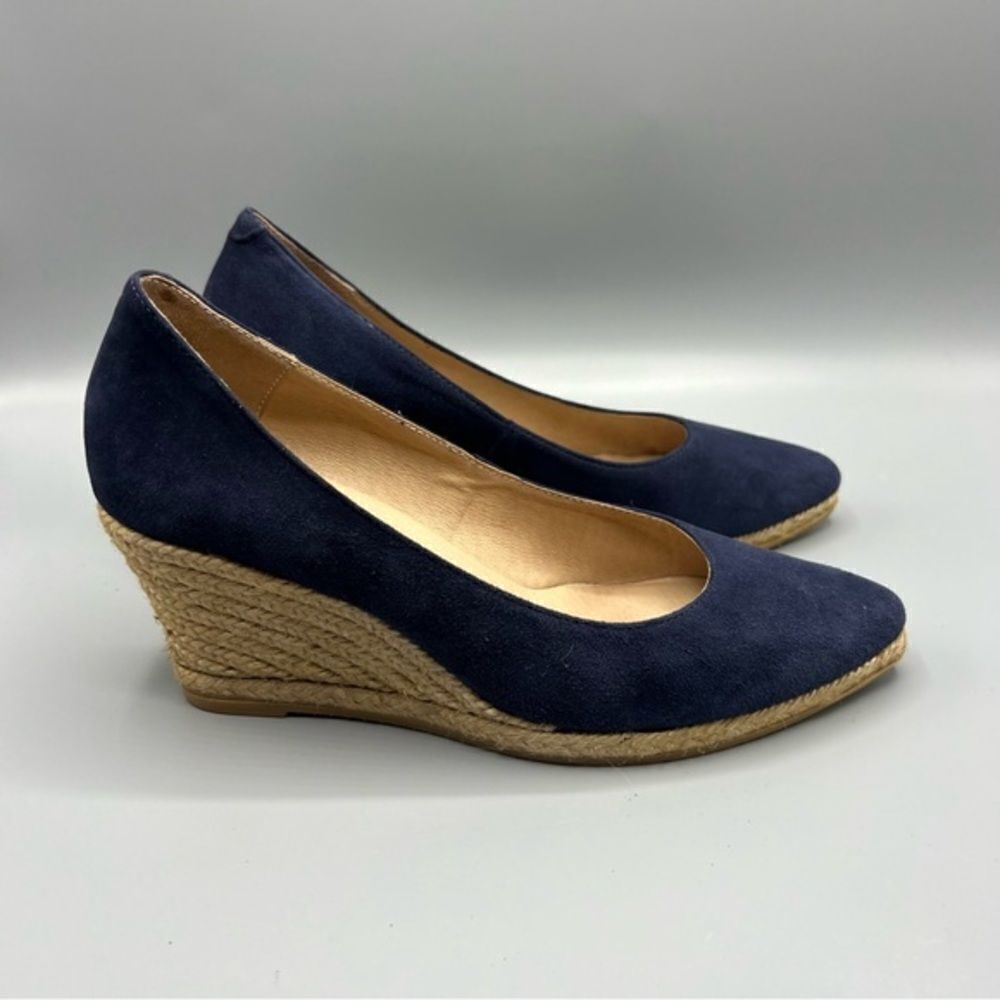 Eric Michael Navy Suede Espadrille Wedge Pumps